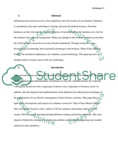 Database System Specifications in Mayo Clinic Medical Center