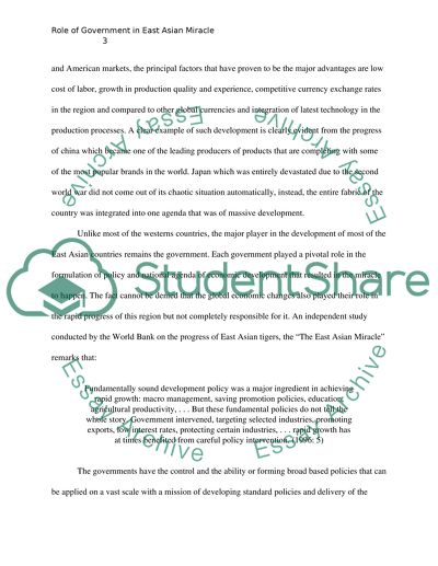 Role of government in East Asian miracle