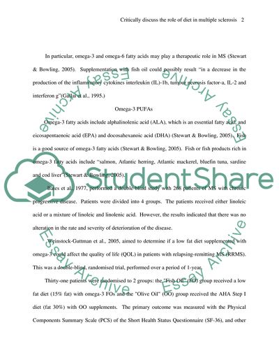 The Role of Diet in Multiple Sclerosis