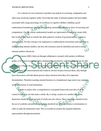 Reflection on Presentation and Representing: From Fractions to Rational Numbers Article by Lamon