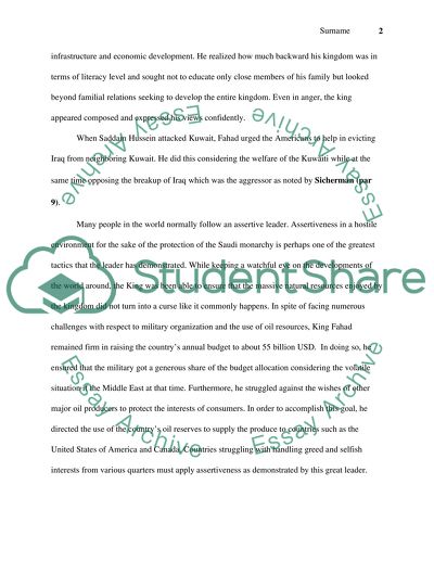 The subject is leadership and the research about King Fahad, the king of Saudi Arabia