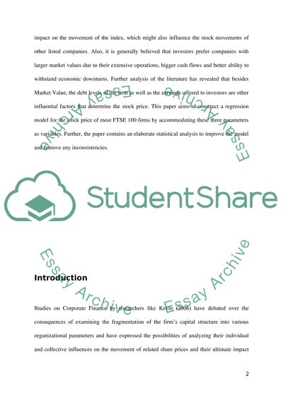 The Effect of Capital Structure on Share Prices based on the FTSE 100