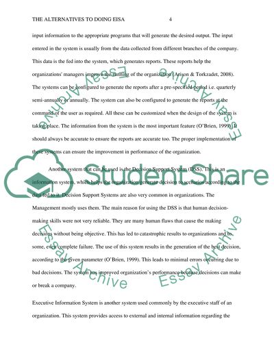 EISA: Knowing the Alternatives