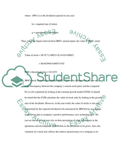 Financial Management Calculating Financial Data for IBM