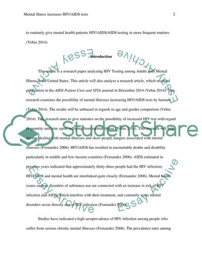 Mental illness increases HIV/AIDS tests