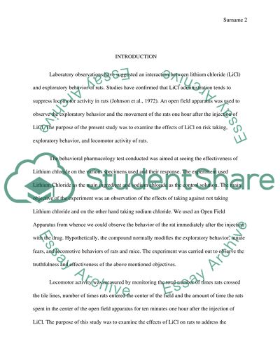 The Influence of Lithium Chloride on Rats Exploratory Behavior