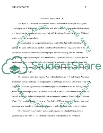 The US History: The Spirit of 76