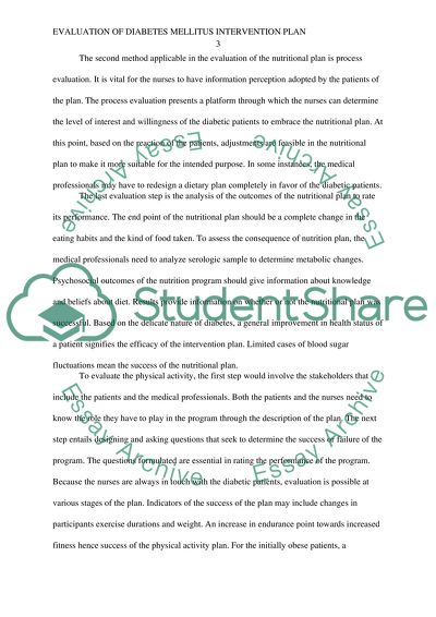 Evaluation of Diabetes Mellitus Intervention Plan