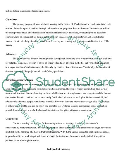 Distance Learning and Independent Learning