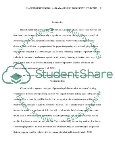 Class Room Development of Diabetes Prevention and Awareness to Nursing Students