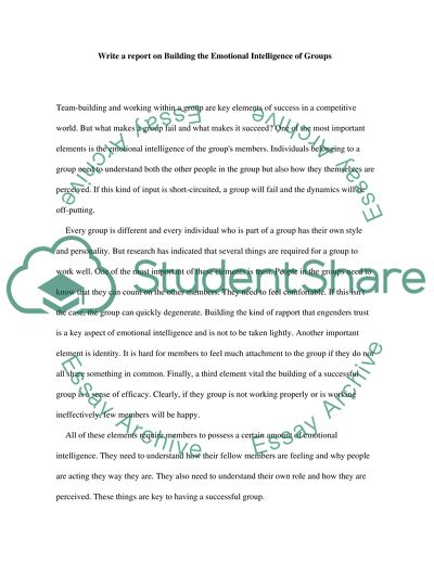 A Report On Building The Emotional Intelligence Of Groups Essay A Report On Building The Emotional Intelligence Of Groups