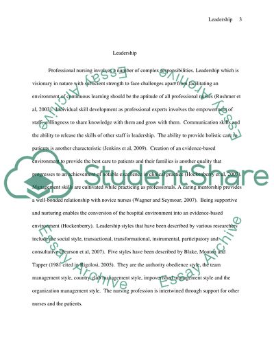 Leadership Styles in Professional Nursing