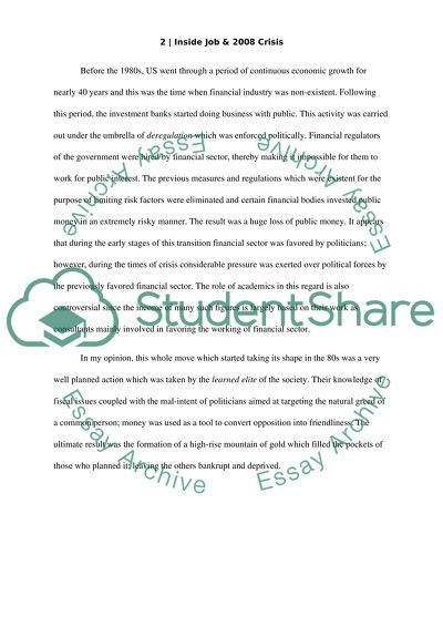 Inside Job and 2008 Crisis