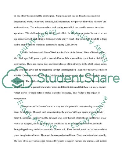 The Link between Montessoris Educational System and the Cosmic Plan