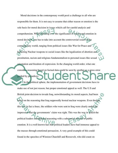 Are Reason and Emotion Equally Necessary in Justifying a Moral Decision