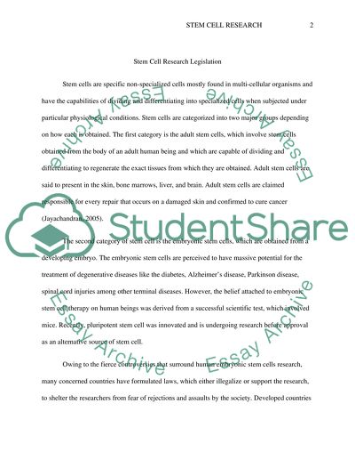 Stem Cell Research Legislation