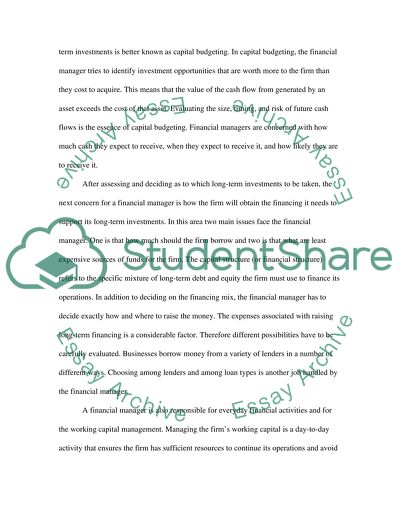 Role of a Financial Manager