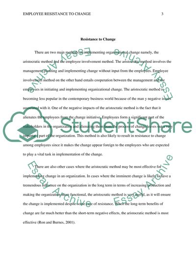 Topic: Employee Resistance to Change one page