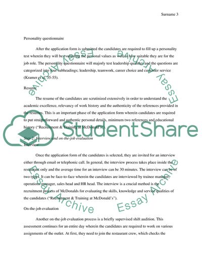 Recruitment Methods and Channels, and Selection Criteria for Different Employees Regarding Mcdonald Company