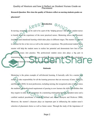 Quality of Mentors and How It Reflect on Student Nurses Grade