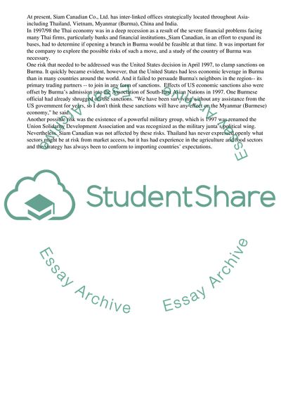 Strategy for Siam Canadian Food Co