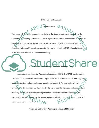 American University, Washington: Financial Year Statement