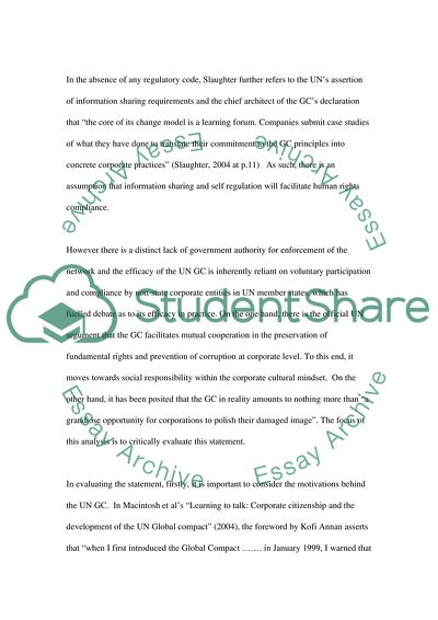 The Political and Social Aspect of Business of The UN Global Compact