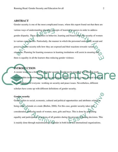 A REPORT ON GENDER SECURITY AND EDUCATION FOR ALL