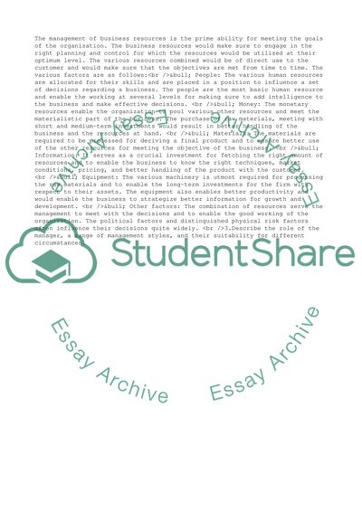 The Management of Business Resources