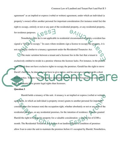 Common Law of Landlord and Tenant Part I and Part II