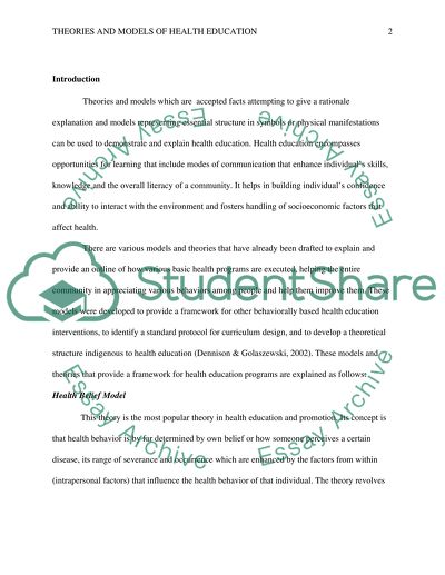 Theories and Models of Health Education