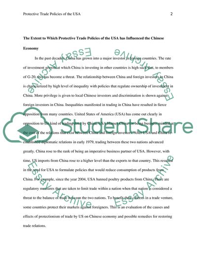 The Extent to Which Protective Trade Policies of the USA Have Influenced the Chinese Economy