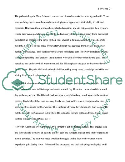 Biblical Creation and Popol Vuh Creation Myths