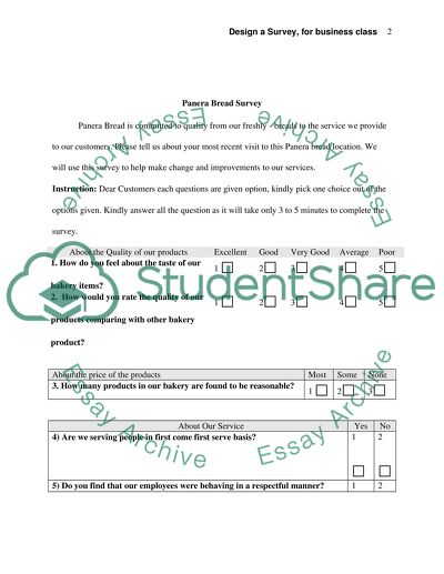 Panera Bread Survey for Business Class