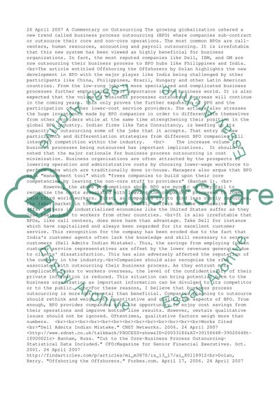 A commentary on outsourcing