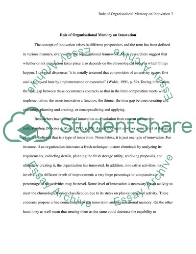 Role of Organisational Memory on Innovation