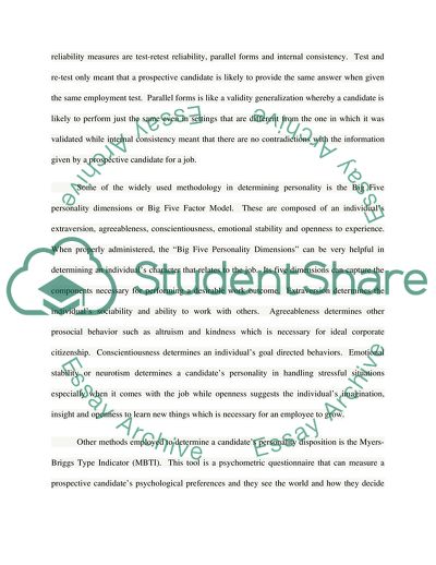 The Use of Personality Assessment in the Recruitment and Selection Process