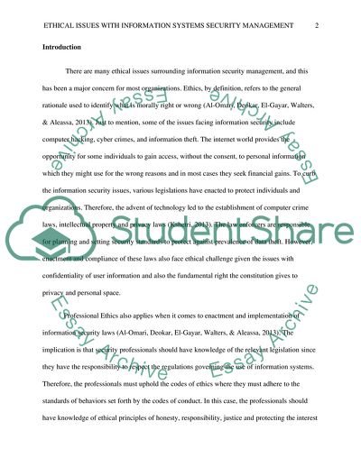 Ethical Issues in Information Systems Security Management