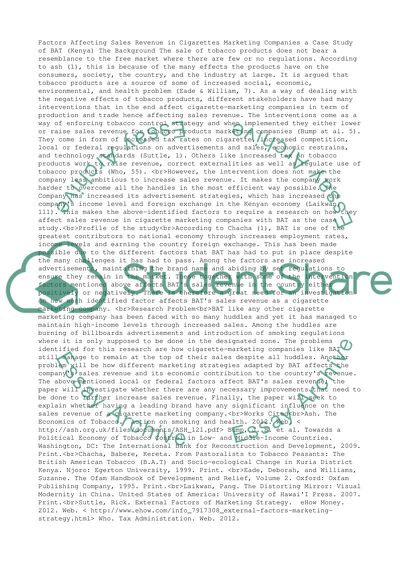 Factors Affecting Sales Revenue in Cigarettes Marketing Companies