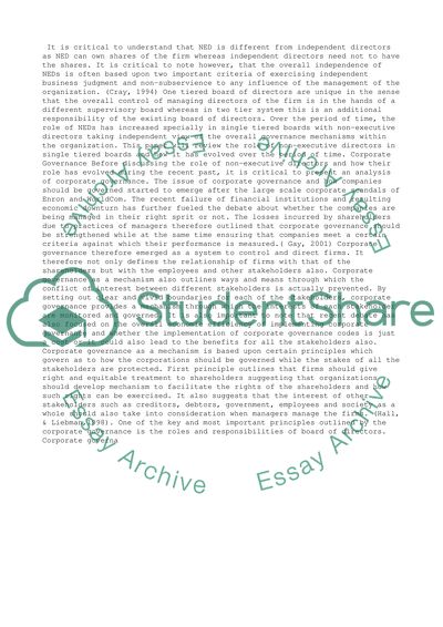 Corporate Governance, Role of Non-Executive Directors