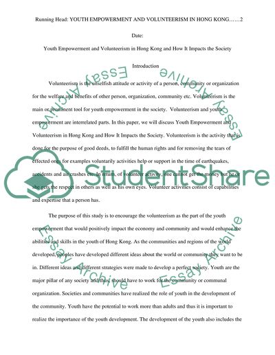 Youth Empowerment and Volunteerism in Hong Kong and How It Impacts the Society