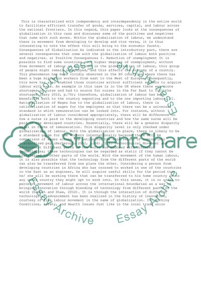 Consequences of Globalization of Labour