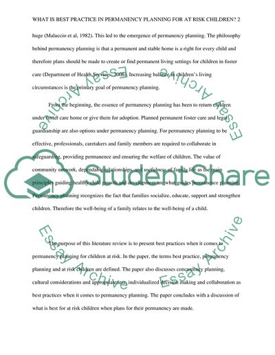 What is Best Practice in Permanency Planning for at Risk Children