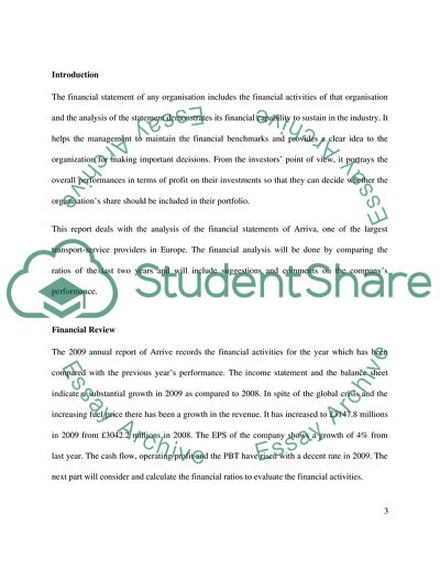 The Analysis of the Financial Statements of Arriva