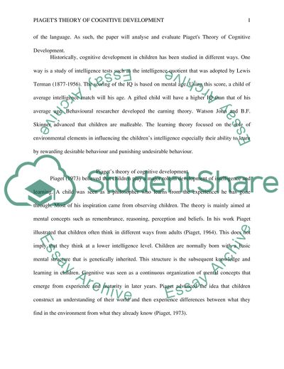 Piagets Theory of Cognitive Development