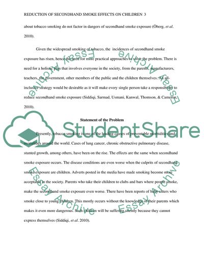 Reduction of Secondhand Smoke Effects on Children