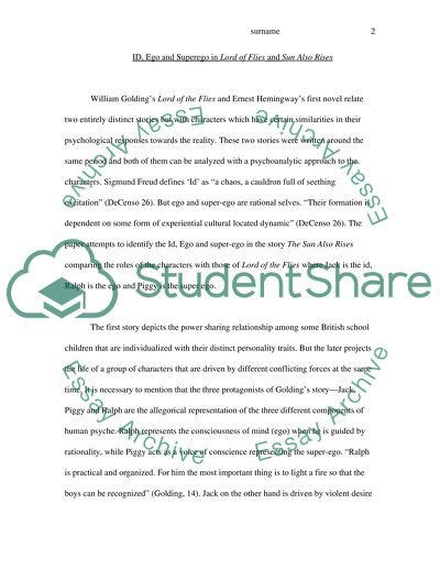 ID, Ego and Superego in Lord of Flies and Sun Also Rises