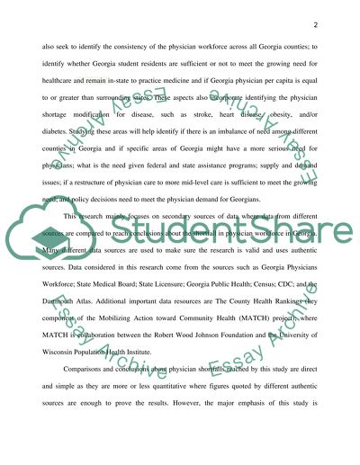 Quantifying the shortfall in the Physician Workforce across Georgia