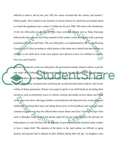 Cause of chinas one child policy (argumentative research paper)