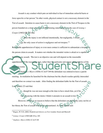 The Law of Tort: Trespass to the Person